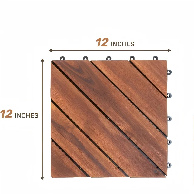 

12"x12" Acacia Wood Interlocking Deck Tiles Diagonal Pattern, Waterproof All-Weather for Patio Pool Balcony