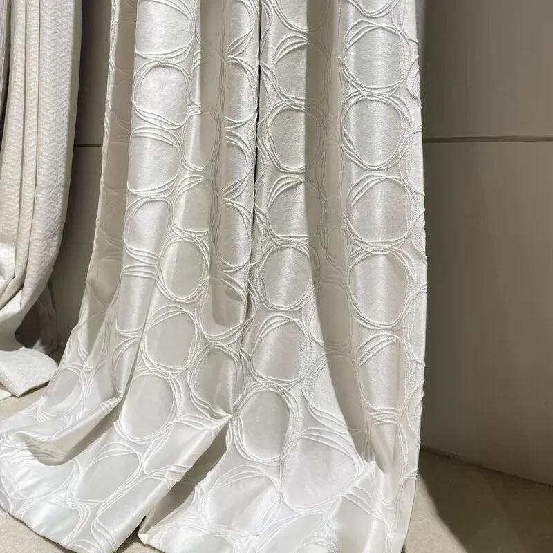 New Art Abstract Geometric Circle Pattern Champagne Jacquard Curtains for Living Room Bedroom French Window Customized