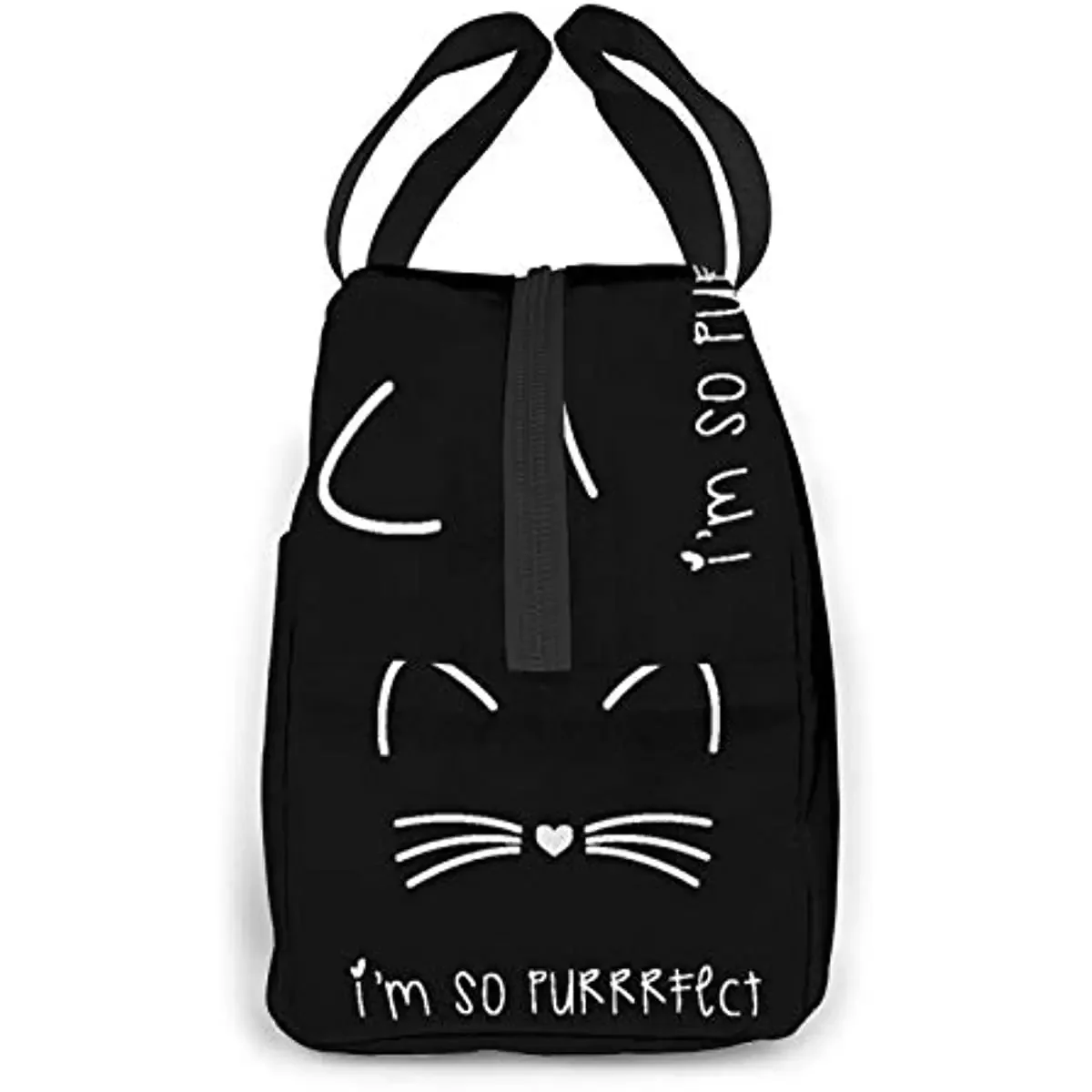 Black Cat Lunch Bag for Women Insulated Lunch Box with Front Pocket for Work Reusable Cooler Tote Bag for Office School Picnic