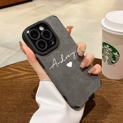 Luxury Leather Personalized Name DIY Case For iPhone 11 12 13 14 15 16 Pro Max Shockproof Customized Desinger Cover 15 Pro Max