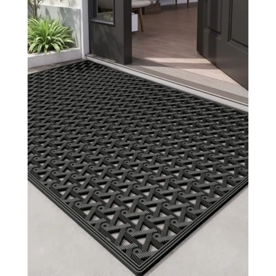 Front Door Mat Outside Entrance Rubber 32x48, Welcome Floor Doormat Heavy Duty Non Slip, Dirt Trapper Waterproof Exterior Entry