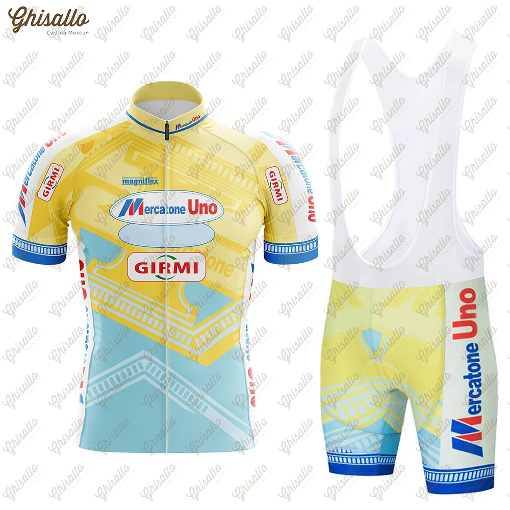 Yellow Retro Triathlon Team Cycling Jersey Set for Men, Road Bike Equipment, Cycling Shirt, Quick Dry Shorts, Bicycle Clothes