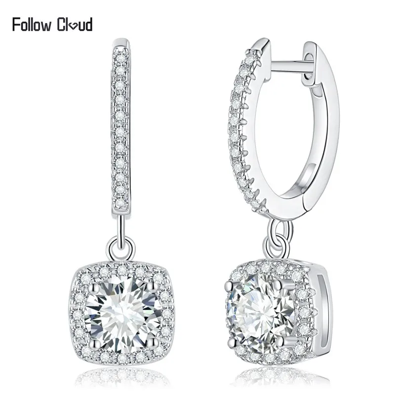 

Follow Cloud 1.0ct 6.5mm Square Cut D Color Moissanite Earrings 925 Sterling Sliver Hoop Earring for Women Wedding Party Jewelry