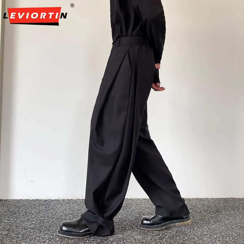 Pantalon Droit Plissé à Jambes Larges pour Homme, Vêtement Décontracté de Couleur Unie, Streetwear, à la Mode, 2023