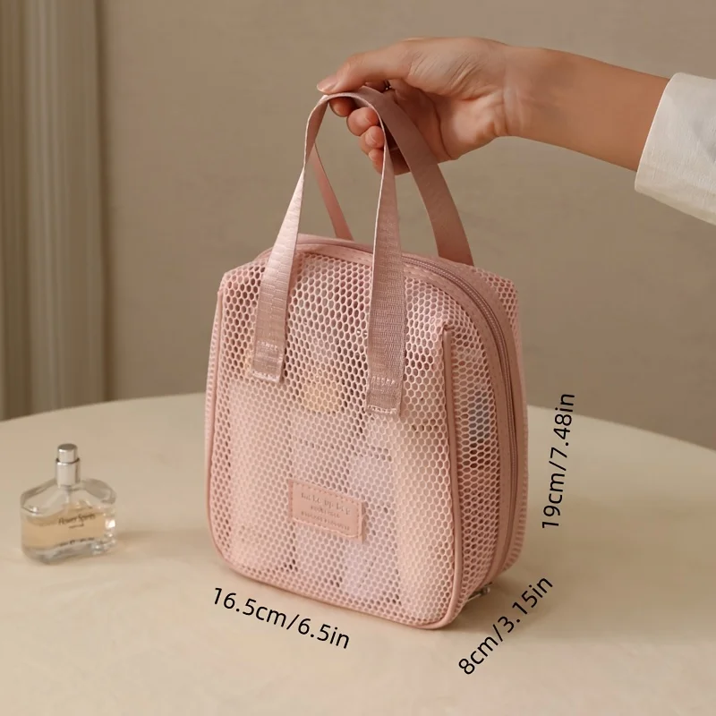 حقيبة أدوات الزينة الشبكية الوردية، سعة كبيرة مع مقصورات متعددة. خفيفة الوزن ومتينة للسفر وصالة الألعاب الرياضية والمدرسة والاستخدام اليومي.