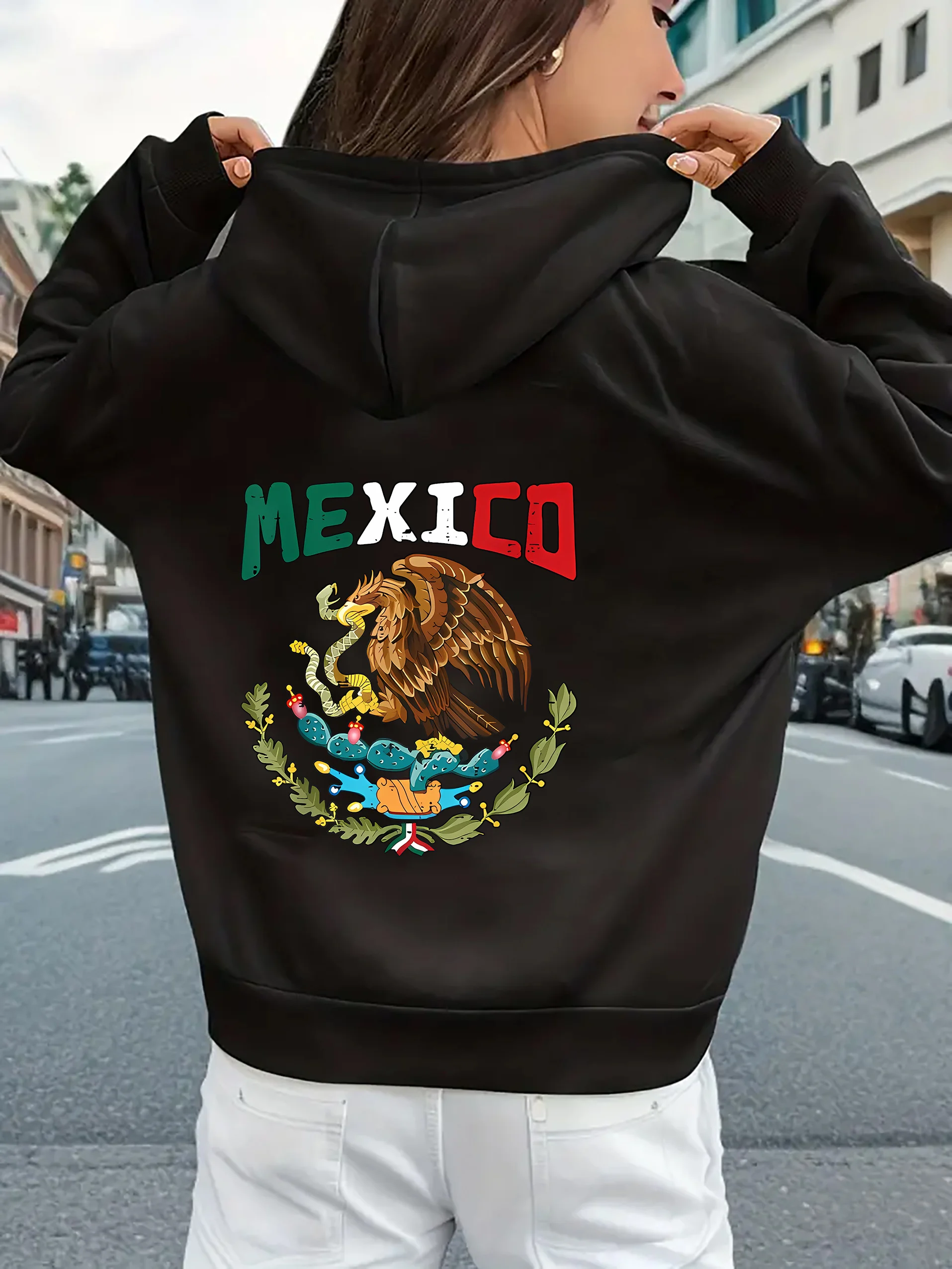 Mexico Printed Women Cotton Hooded Autumn Winter Sweatshirt Loose High Quality Pullover Women\'s Clothing Oversized Unisex Tops
