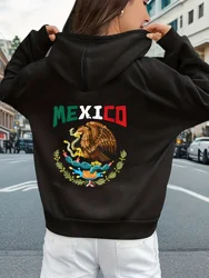Mexico Printed Women Cotton Hooded Autumn Winter Sweatshirt Loose High Quality Pullover Women's Clothing Oversized Unisex Tops