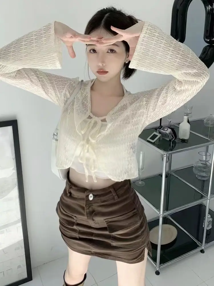 Sunscreen Jackets Women Summer Coats Simple Long Sleeve Breathable Sheer Sun-proof See Through Stylish Cropped Sweet Girl Casual