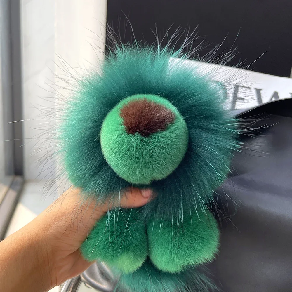 Luxury Cute Rex Rabbit Fur Lion Pendant Keychain Women Cute Plush Doll Toy Kids Trinkets Bag Car Keyring Ornament Birthday Gift