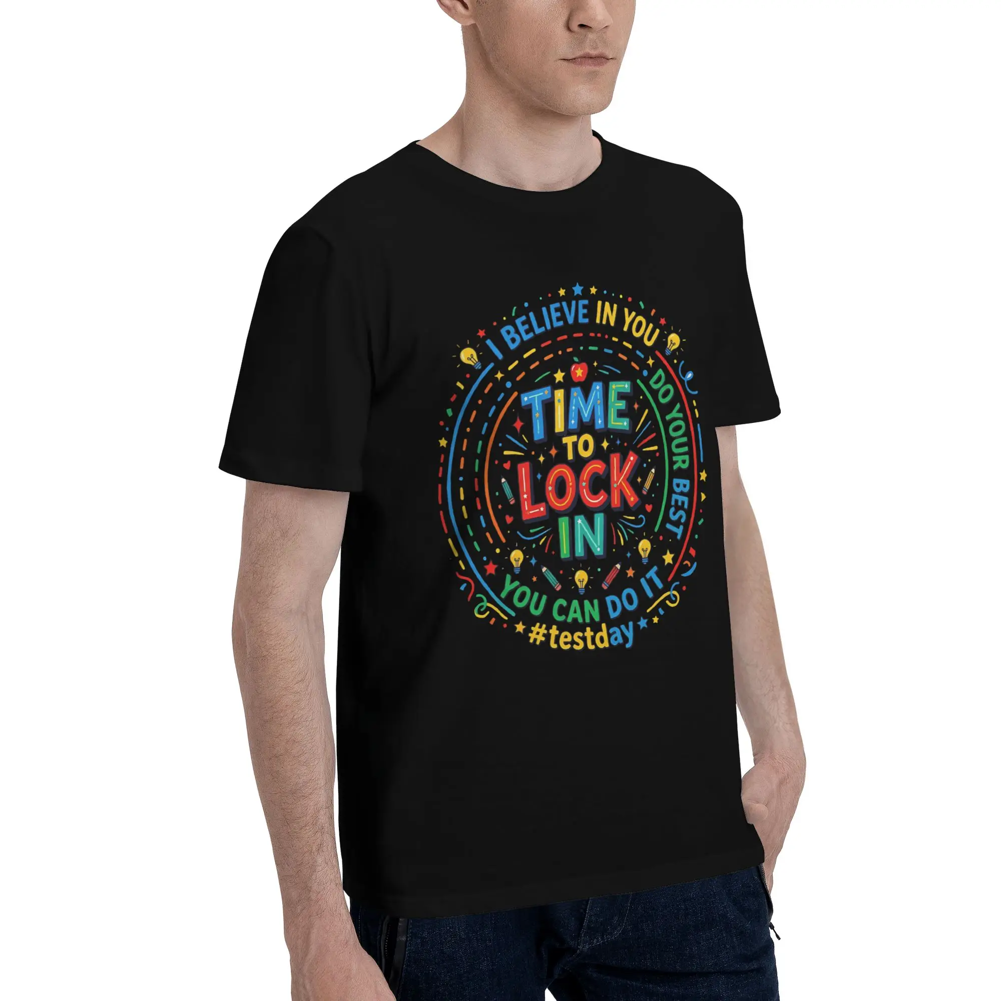 You Can Do It Men's T Shirts time to lock in test day Hipster Tee Shirt Short Sleeve Crew Neck Cotton Graphic Tops T-Shirt
