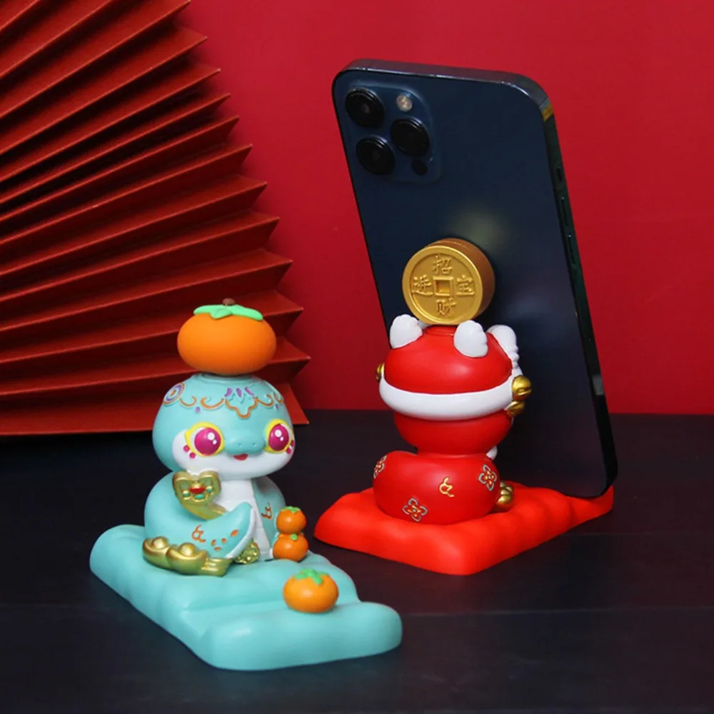 Figurine de serpent du zodiaque, dessin animé, artisanat en résine, support de téléphone portable, conception de fente, support de téléphone serpent créatif, décoration de maison