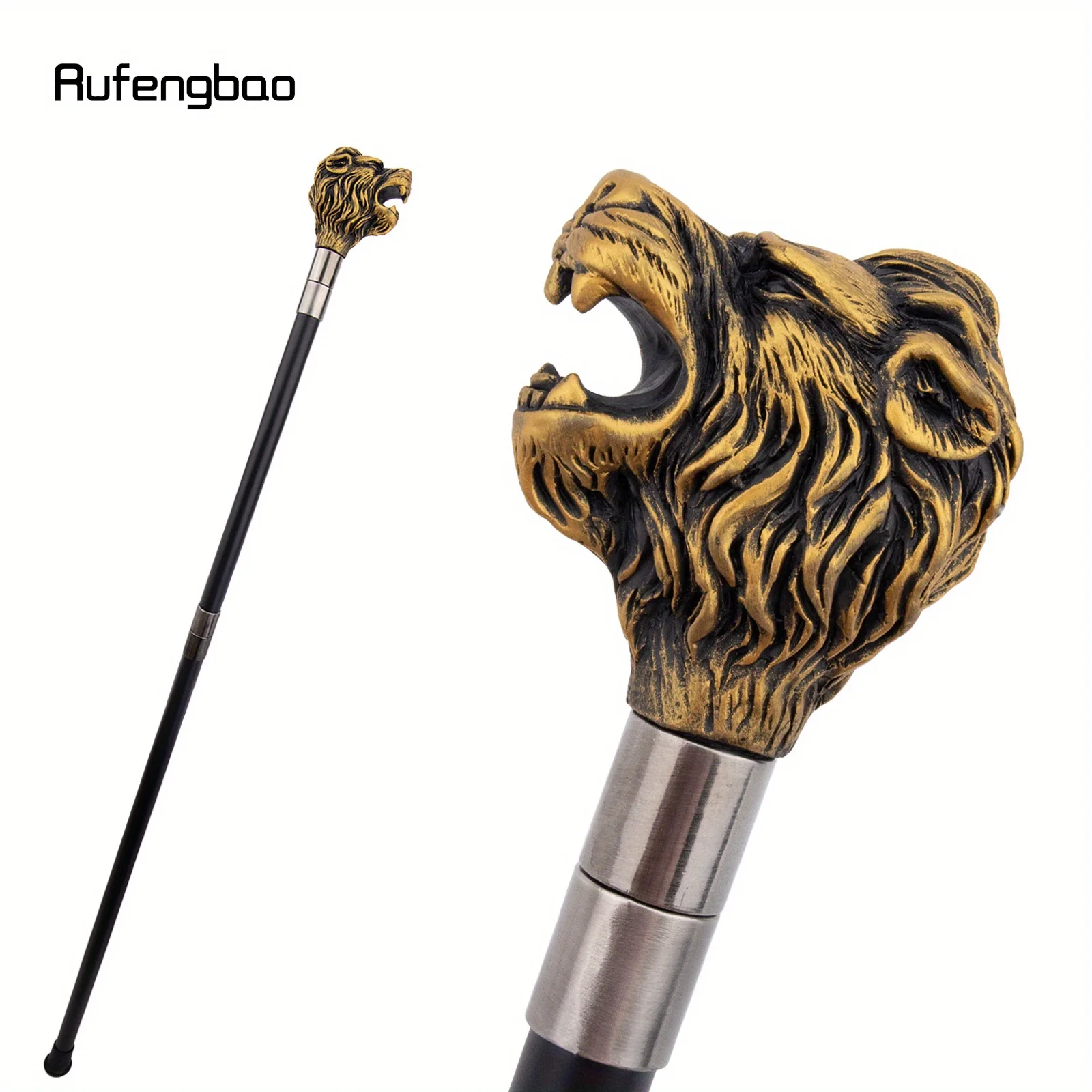 الراتنج الأصفر الأسد عصا للمشي موضة ديكور الصلب عصا شهم تأثيري قصب مقبض Crosier أداء المرحلة قصب 95 سنتيمتر
