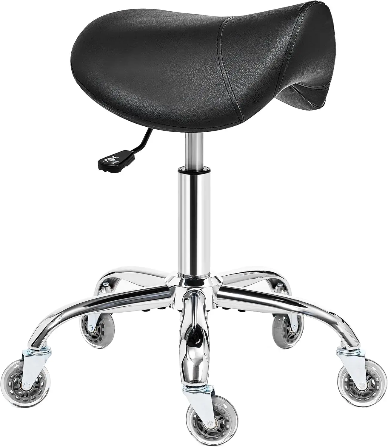 

Adjustable Swivel Saddle Stool with Wheels, Heavy-Duty PU Leather Seat for Salon Spa Clinic (Black)