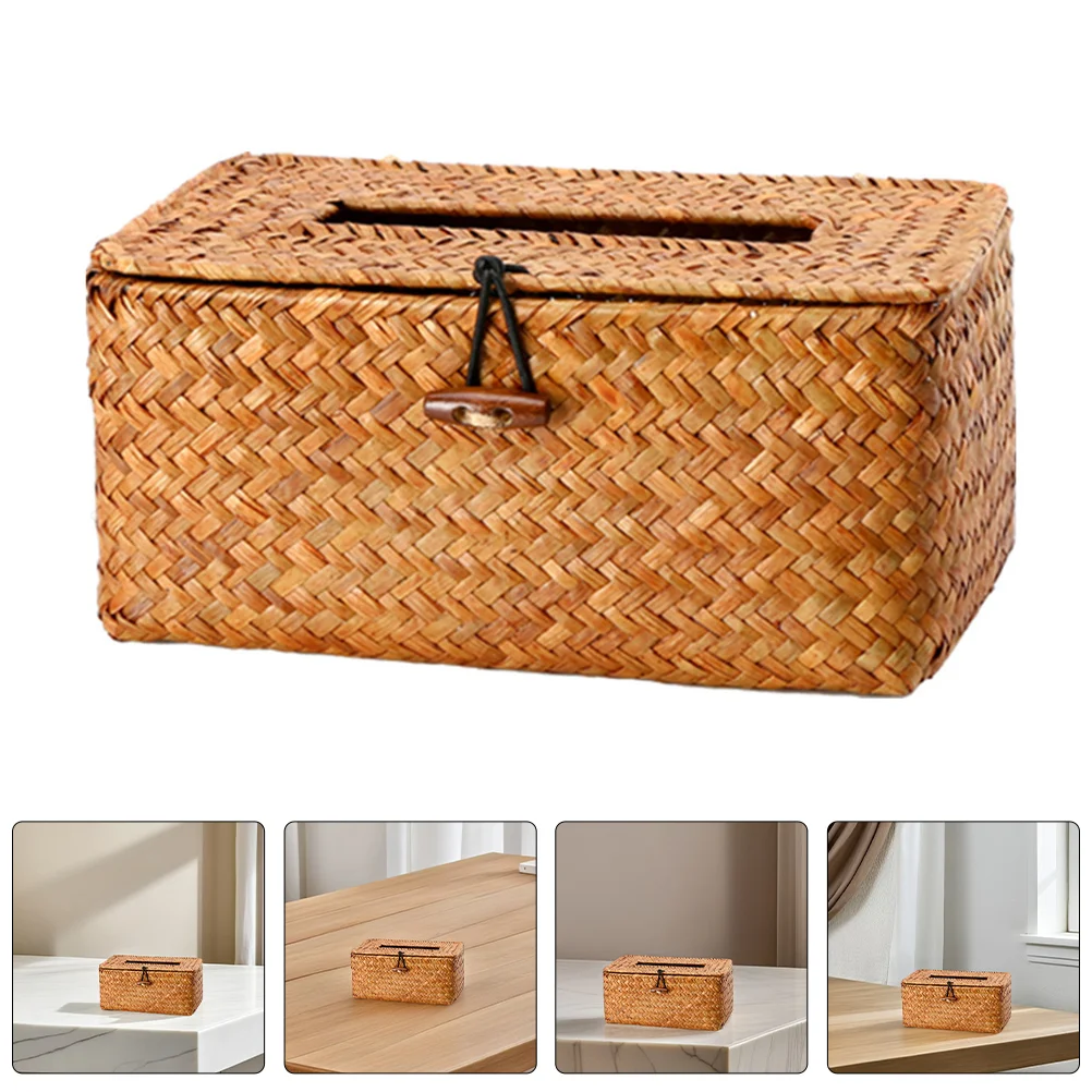 

Seagrass Tissue Box Cover Hand-Woven Paper Holder For Living Room Bedroom Car And Office Decorative Napkin Storage Box Replace F