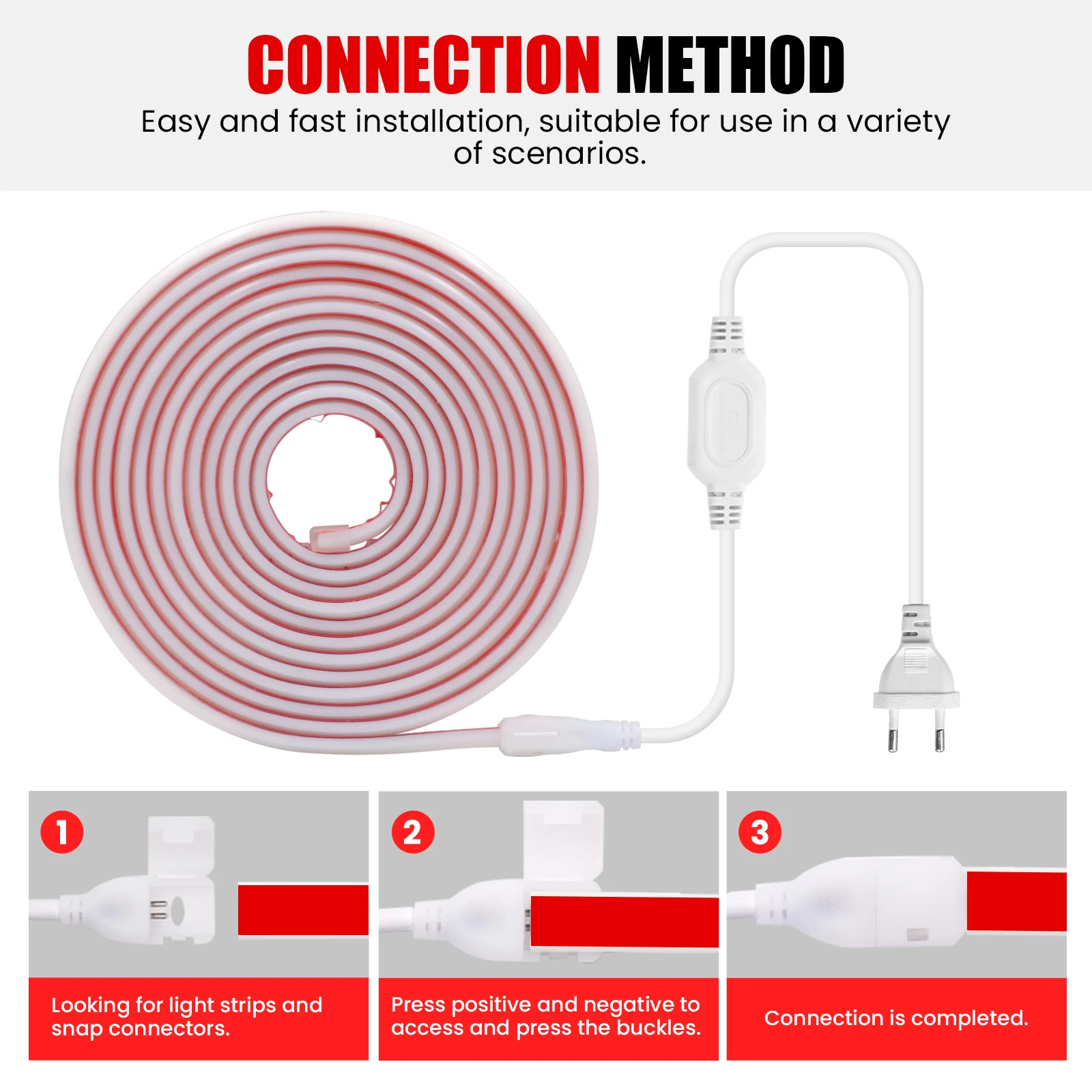 Imagem -05 - Luz de Tira Conduzida 10cm da Espiga de 220v Pode Cortar a Fita Flexível Impermeável do Diodo Emissor de Luz com Plugue da ue 0.5m-branco Morno Branco Natural de 30m a