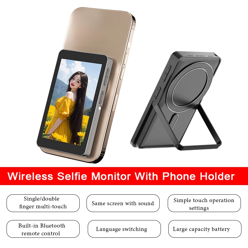 

Wireless Selfie Monitor With Phone Holder Touch Screen Sharing Device Rear Selfie Projection Screen for Vlog Live Streaming