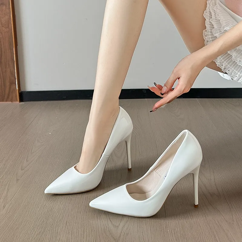 2025 New Spring/Summer Leather Women's Shoes Sexy Pointed Toe Pumps Slip on Extra High Heels for Weddings For Weddings