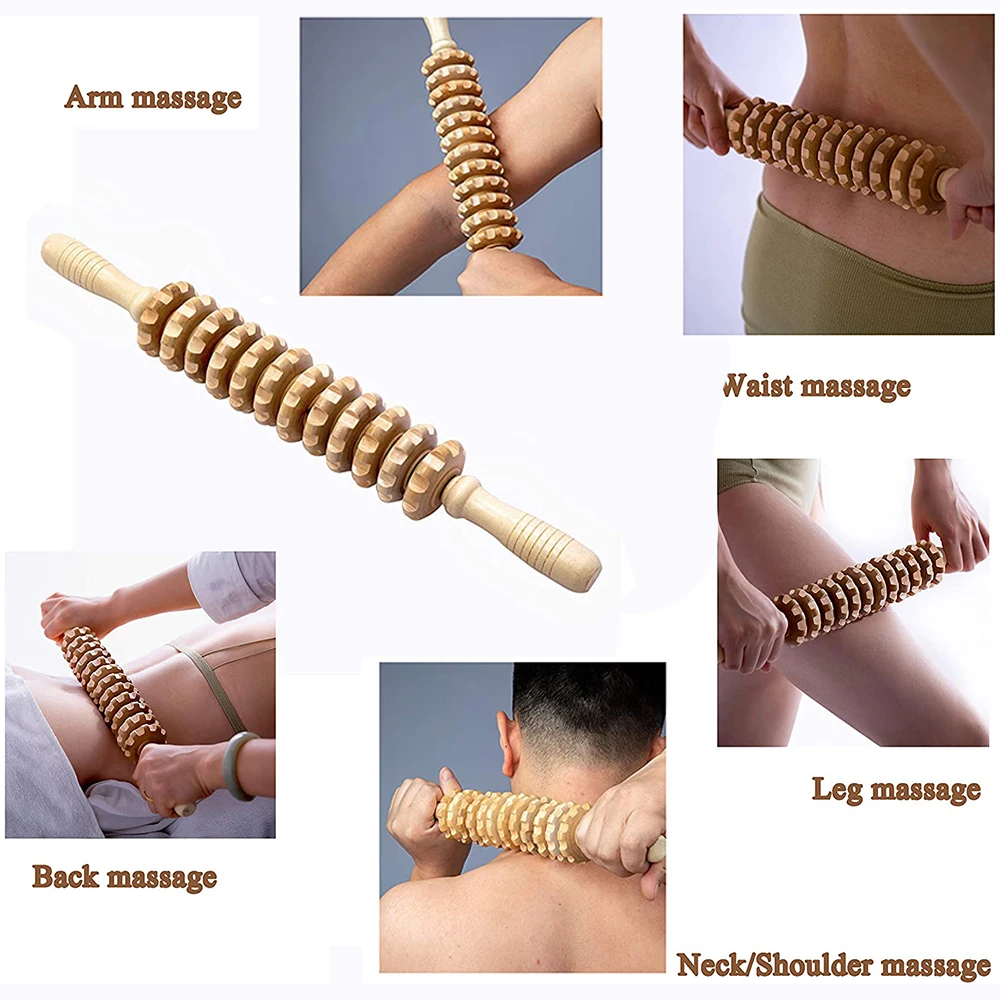 Massagem De Madeira Muscle Roller Stick, Wood Therapy Massage Tool, Drenagem Linfática, Celulite Trigger Point, Liberação Muscular