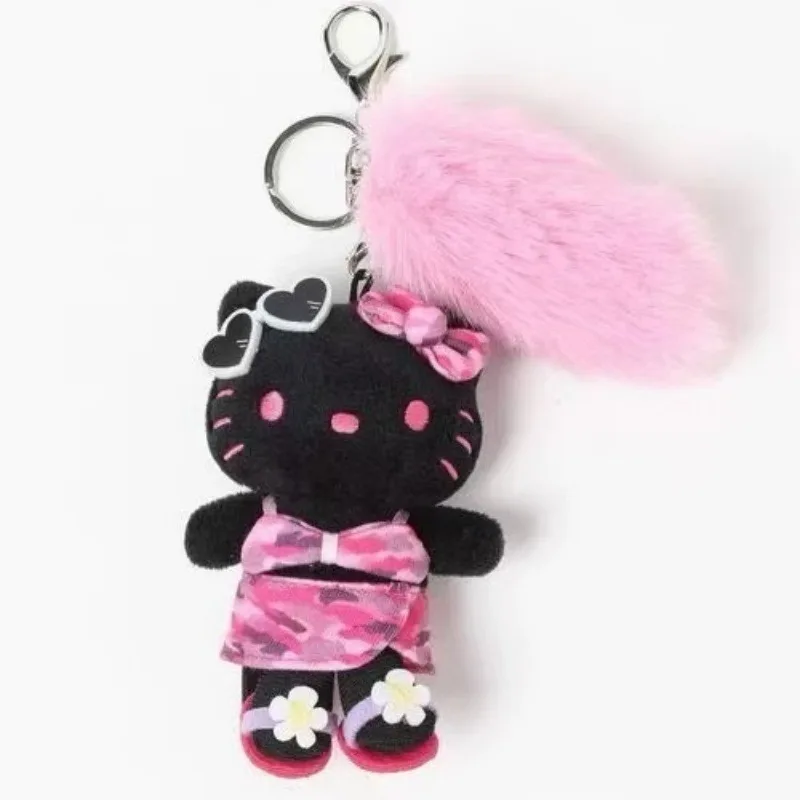 Sanrio Repipi pluche sleutelhanger Hello Kitty luipaard zwarte hanger Y2K cartoon donkere huid pluizige Kitty kat hart gevulde sleutelhanger
