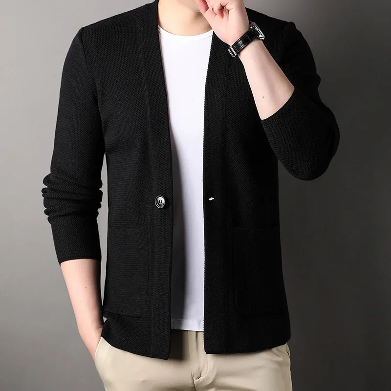 2024 Men's Autumn and Winter New Simple Cardigan Sweater with Pocket