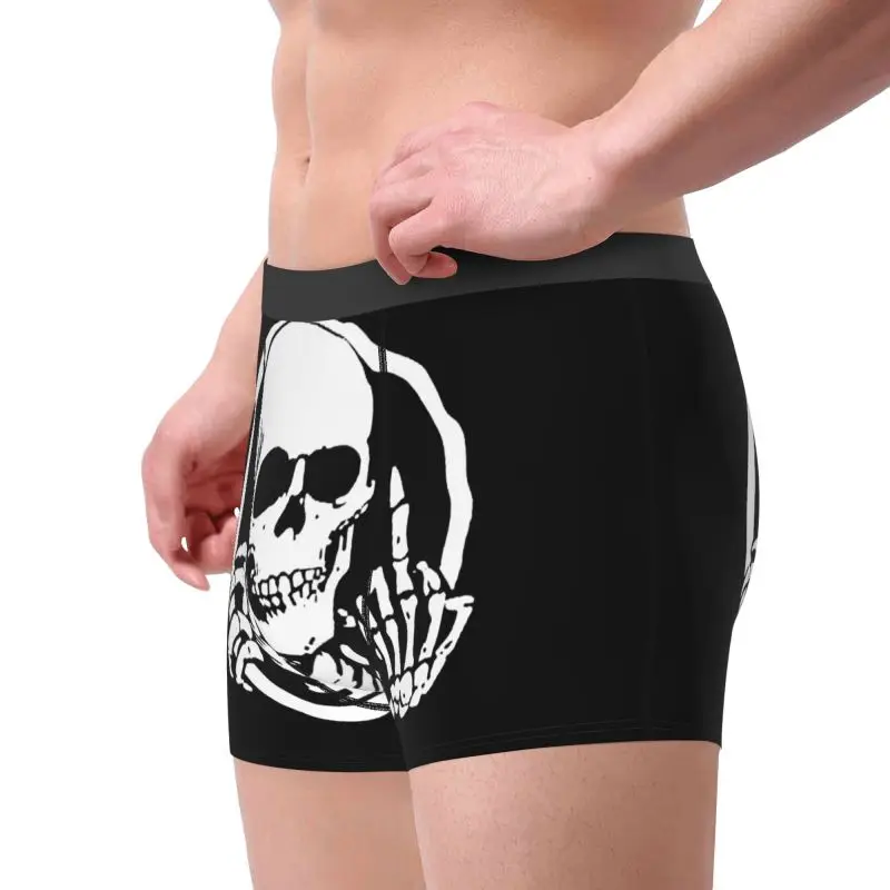 Skull Skeleton Shows Middle Finger Print Boxer Briefs Men Shorts Underpants Boxers Soft Breathable Underwear with Bulge Pouch