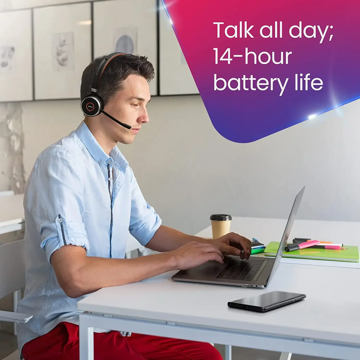 Jabra سماعات رأس لاسلكية بلوتوث ، تتطور 65 ، UC MS (Duo) SE