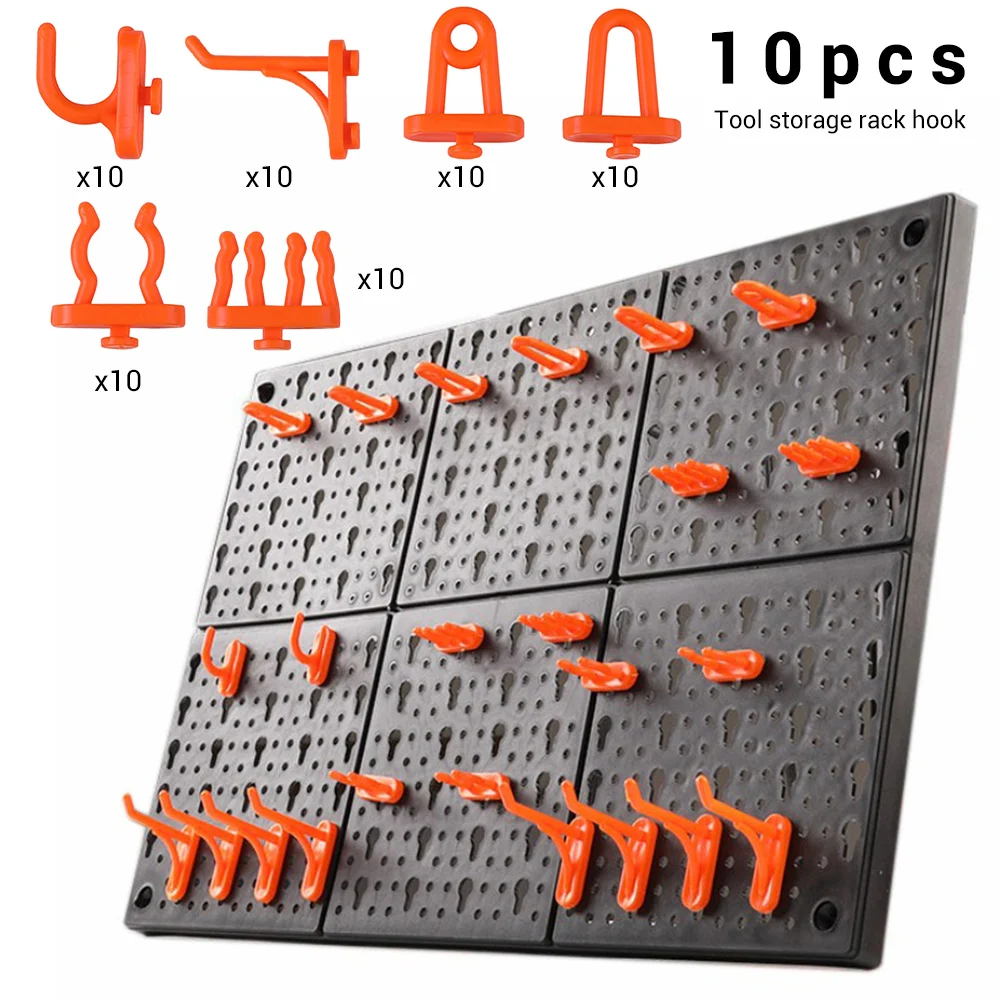 10pc Wall-Mounted Hardware Tool Holder Plastic Storage Hanging Board Hole Hook Parts Garage Organize Attachment for Workshop