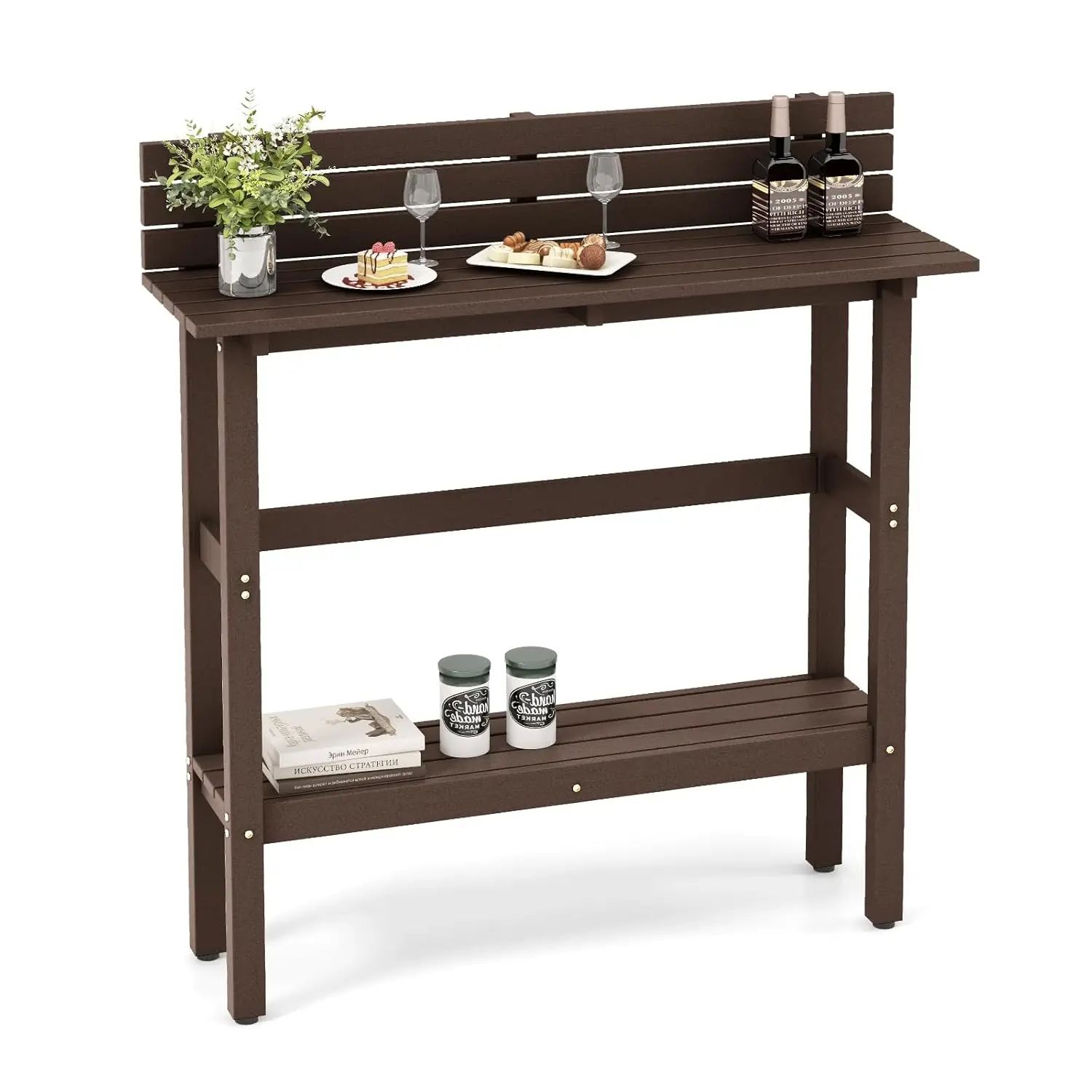 

48" Outdoor Bar Table with Shelf & Adjustable Pads All-Weather Patio Counter Table for Garden Backyard, Customized