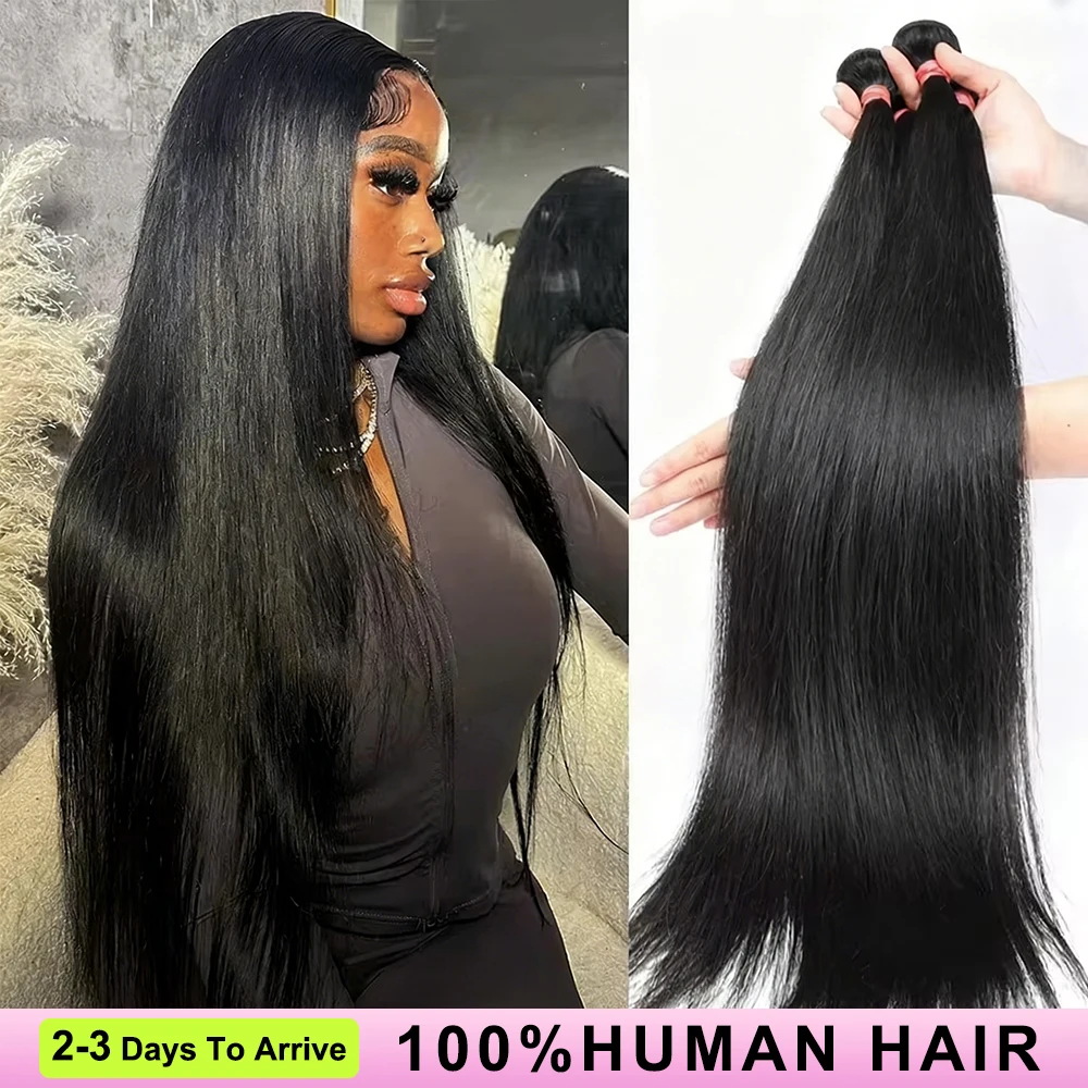 16A 40インチ ストレート人毛束 生毛未加工100%人毛エクステ 3～4束 ダブルウェフト 編み込みヘア