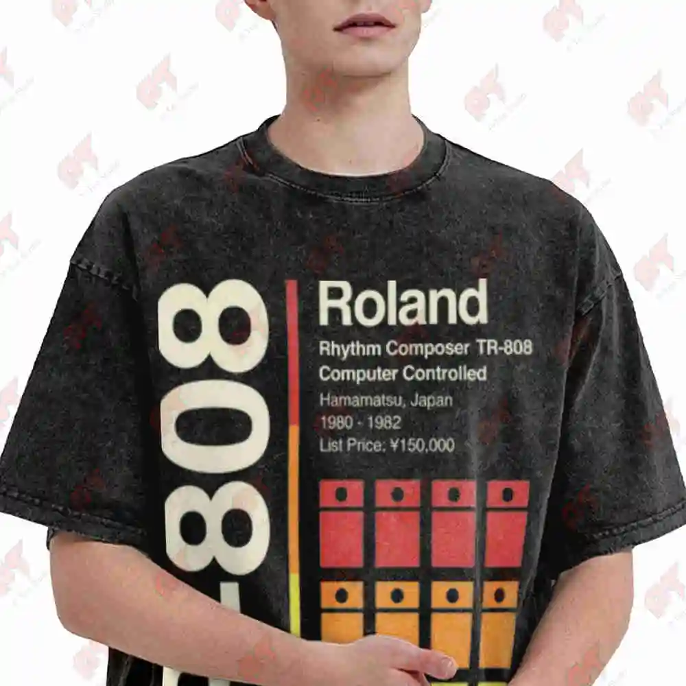 Roland TR 808 Drum Machine Retro Music Gear Vintage Washed Tee Pure Cotton T-Shirt