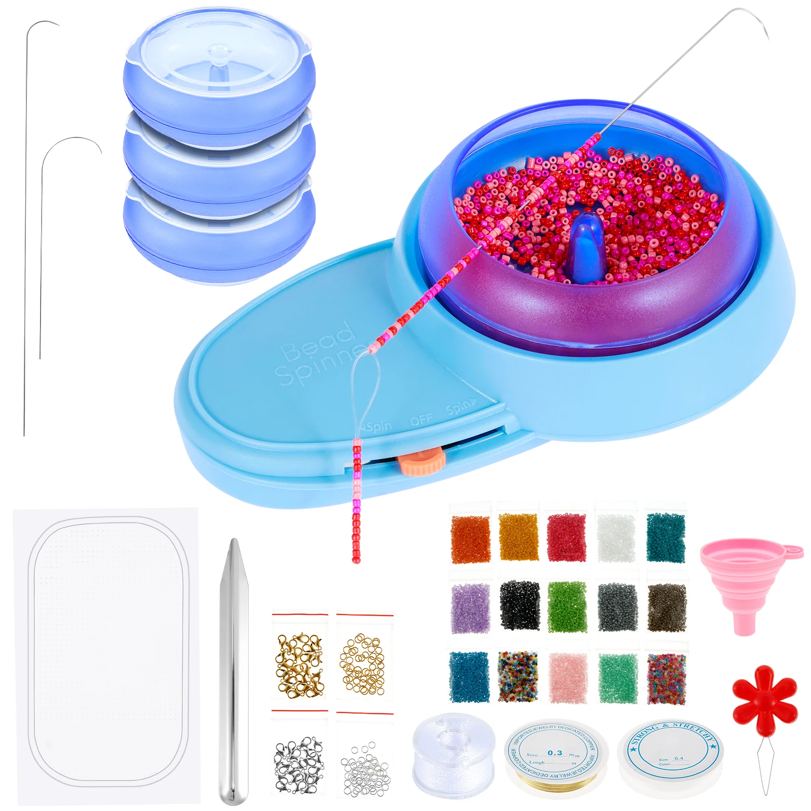 

Electric Bead Spinner Kit Portable Beading Bowl Spinner Kit Adjustable Direction Spin Bead Loader with Beading Needles Beads