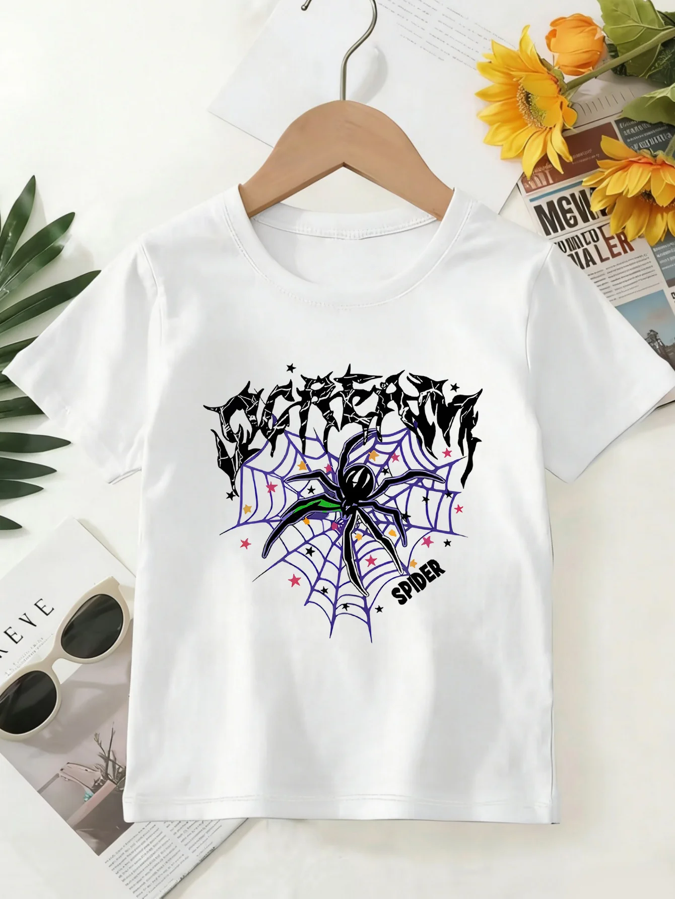 Scream Spider Gothic Spider Web Cartoon Graphic Print T Shirt Family Matching Boys Girls Kids  Short Sleeve Daily Tees