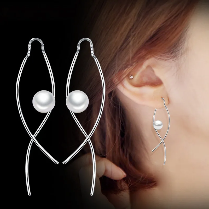 S925 Sterling Silver Irregular Front And Rear Hanging Shell Pearl Stud Earrings Elegant Pendant Earline Jewelry For Women