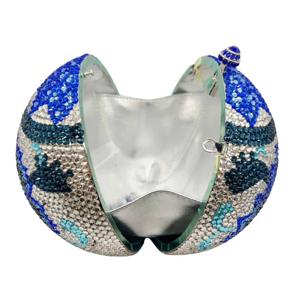 Crystal Bag National Style Blue And White Porcelain Peony Diamond Dinner Bag Round Ball Hot Air Balloon Clutch Women's Sac Femme