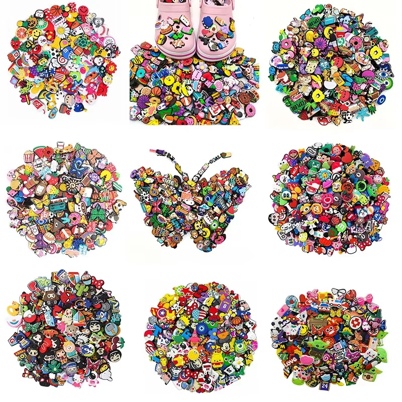 300pcs Mixed random Disney Sanrio Shoe Charm for Clog Sandal Shoe Decoration PVC Accessorie Shoe Buckle For Kids Gift