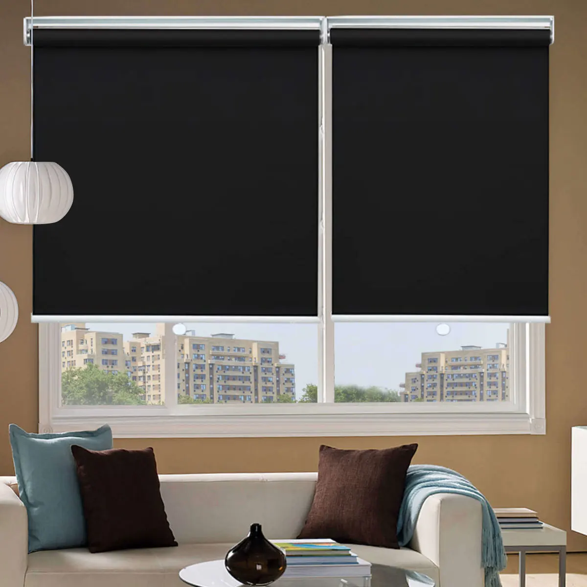 BOLAIEN Cordless Roller Blinds Custom Size Spring Roller Shades 100% Blackout UV Protectio Easy to Install