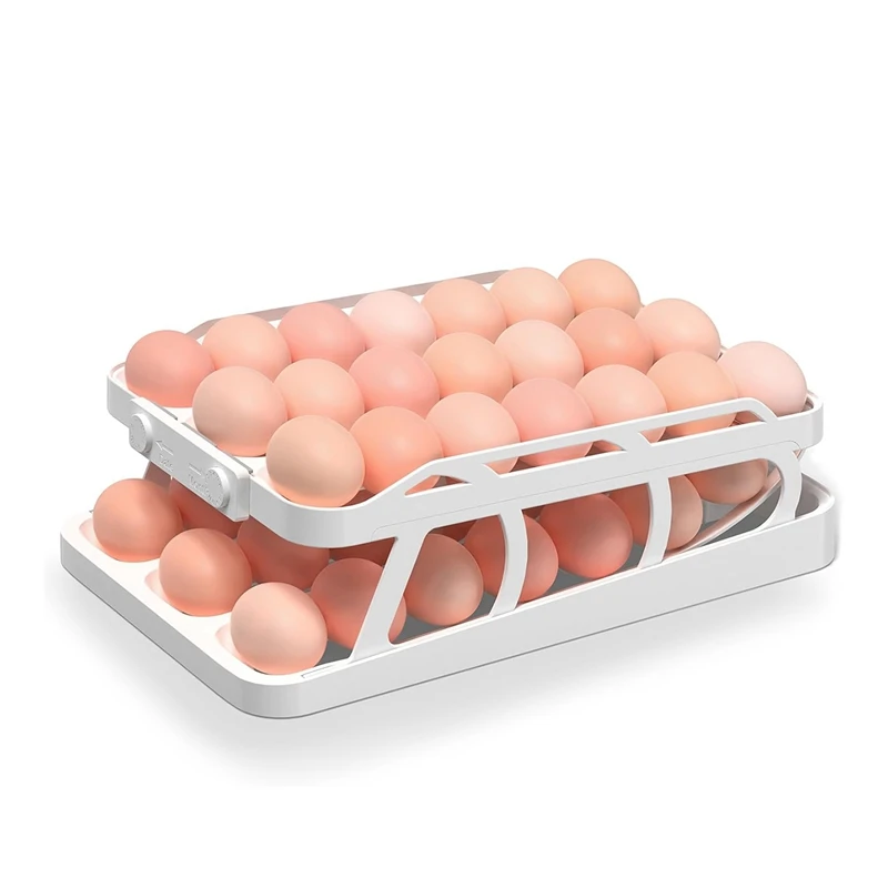 

45 Eggs Holder For Fridge, 3 Rows Egg Dispenser,Freshness Ensured With Time Recorder,Space-Saving Rolling Eggs Organizer Durable