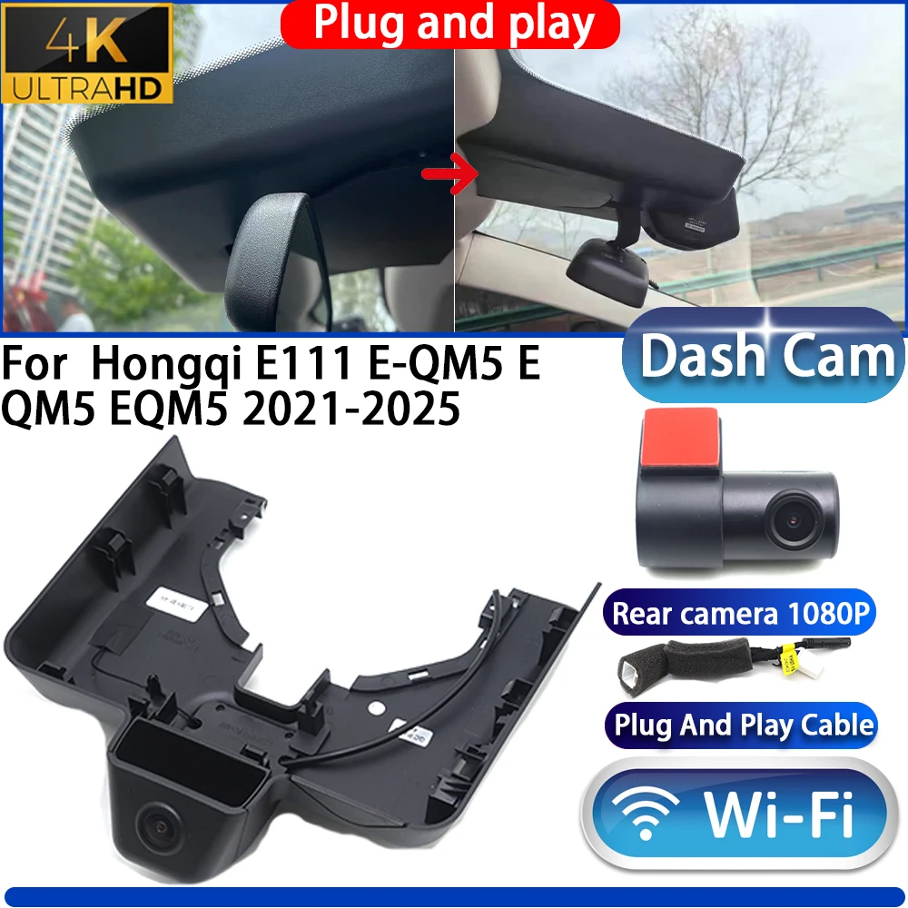 

HighCity For Hongqi E111 E-QM5 E QM5 EQM5 2021-2025 Dash Cam Camera DVR 4K 2160P UHD Wifi Plug And Play Video Recorder