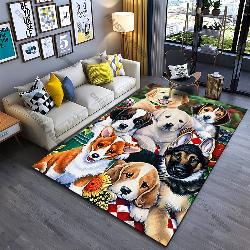 Colorful gathering of adorable puppies carpet Yoga living room room decor children's crawling mat doormat area rug games mat