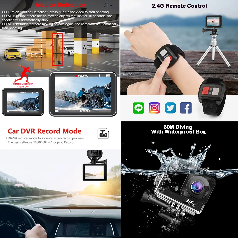 F6W Wireless Mic Action Camera 5K 4K60FPS 48MP 2.2\