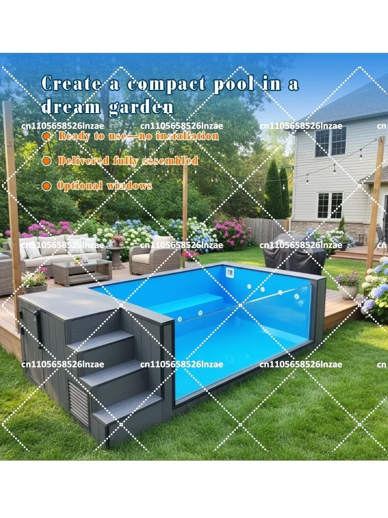 Piscina Rectangular Grande Azul Personalizada de Fibra de Vidrio de 20 pies para Jardín, Contenedor de Madera para el Hogar