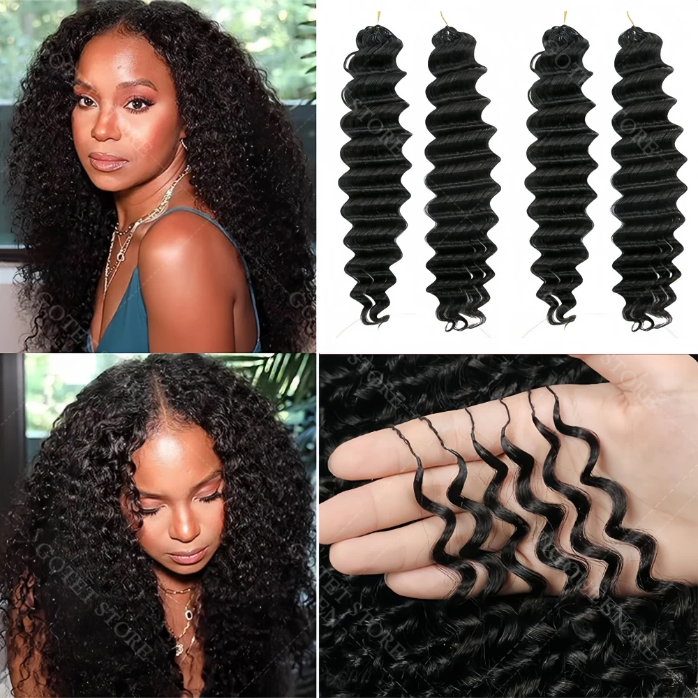 

Наборы натуральных волос 12A Deep Wave Crochet Invisible String Natural Color с заколками для плетения косичек в стиле бохо.