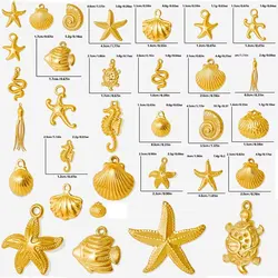 5pcs/Lot Stainless Steel Bulk Summer Marine Life Starfish Sea Turtle Charm Diy Men Women Necklace Shell Pendant Jewelry Material