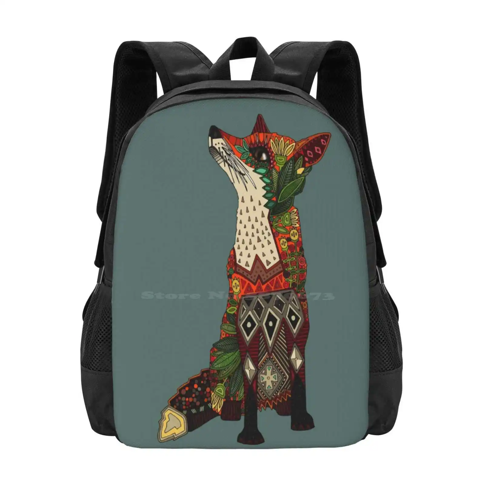 Fox Love 3D Print Design Backpack Student Bag Fox Nature Botanical Flowers Floral Leaves Leaf Geometric Grey Scrummy Sharon