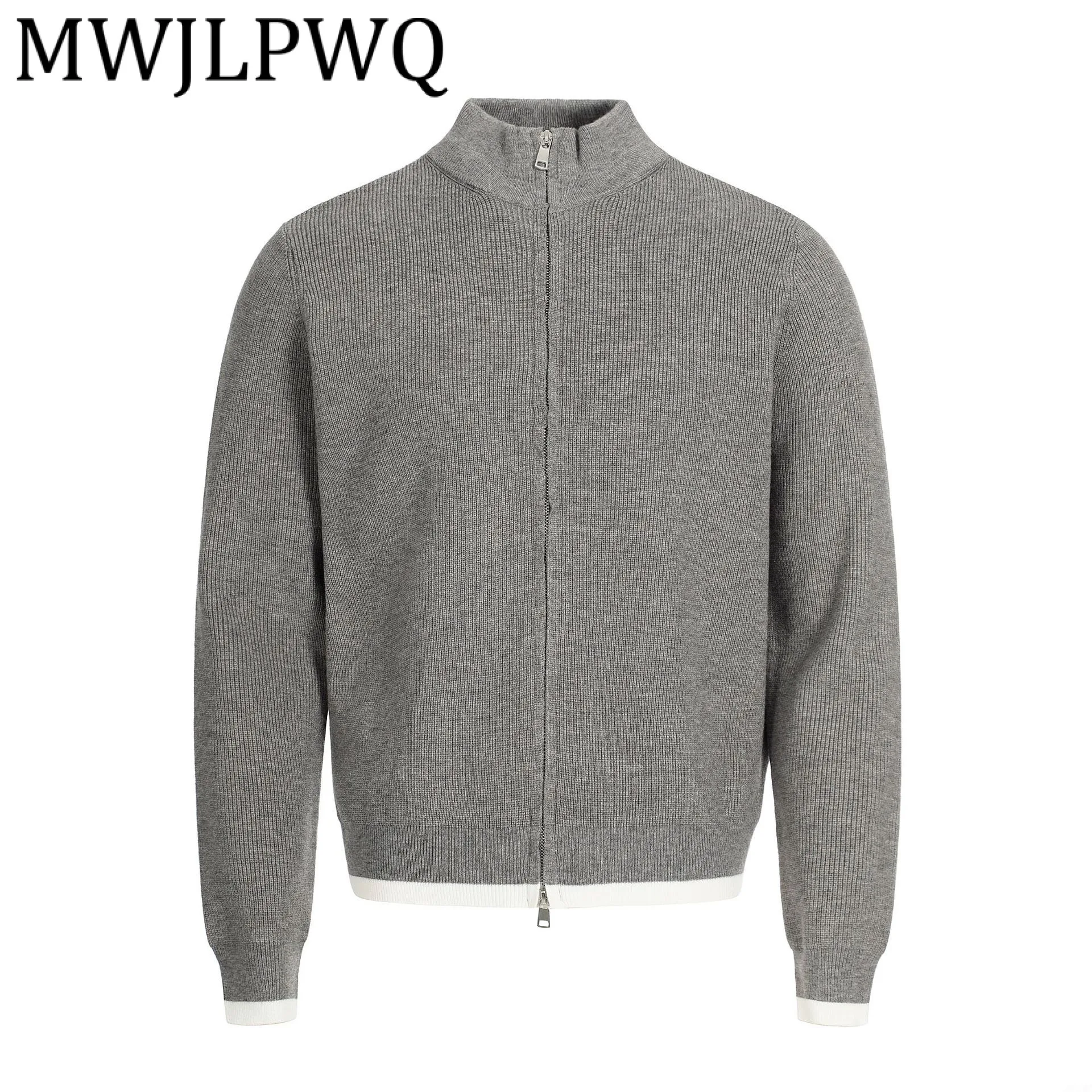 

MWJLPWQ American High Street Simple Knitted Sweater Male Contrast Color Modish Versatile Cardigan Tops 2025 Autumn New 21518