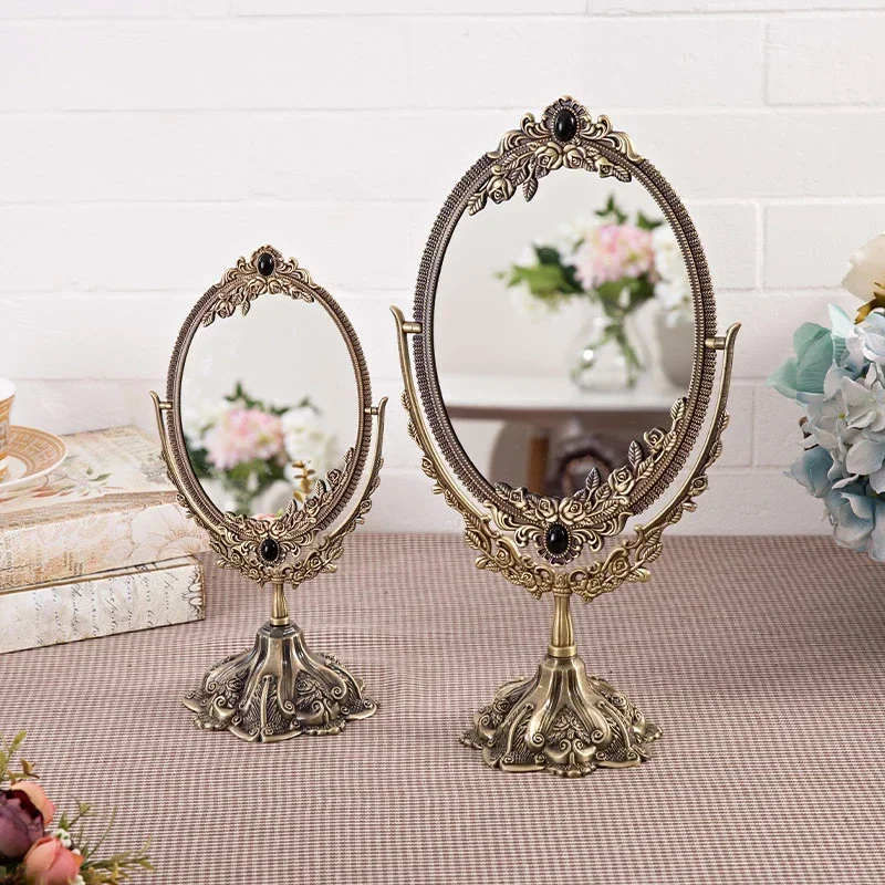 Charming Retro Brass Princess Mirror 360° Swivel Dual-Sided  Mirror Vanity Mirrors Classical Bedroom Elegance Antique Style