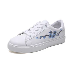 2024 Fashion White Breathable Women Running Shoes Spring Autumn Embroidered Lace-up Casual Sneakers Zapatos De Mujer 35-40