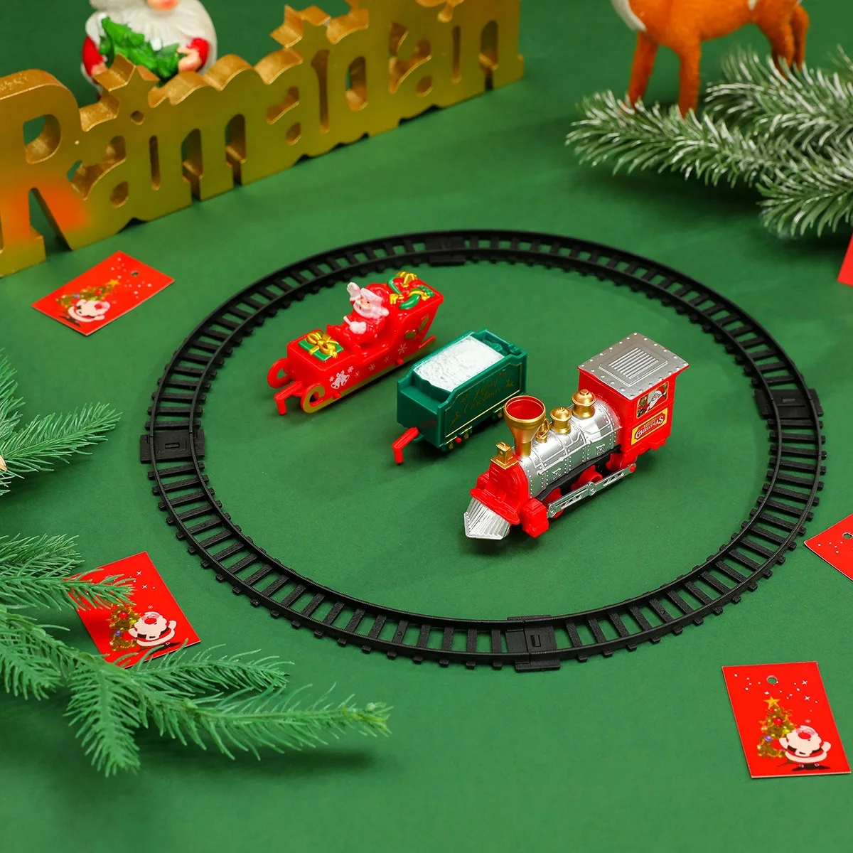A set of new assembled ground-track rotating toy train for Christmas decorations and gifts (shipping without batteries)