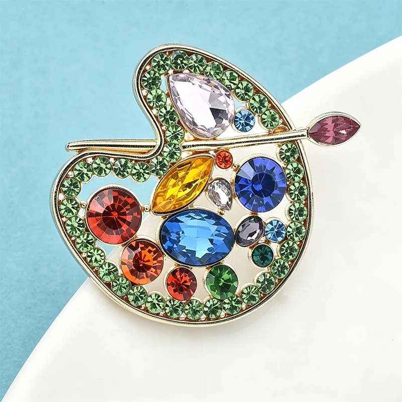Wuli&baby Multi-color Rhinestone Color Pallet Brooches Pins For Women Unisex Drawing Lover Brooch Pins Gifts