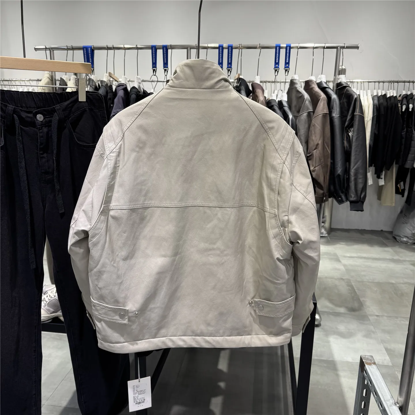 الرجال الدفء بو الجلود Jaet أسفل معطف الوقوف طوق دراجة نارية Sle الشتاء Thiened Faionable Cleanfit سستة إغلاق #4